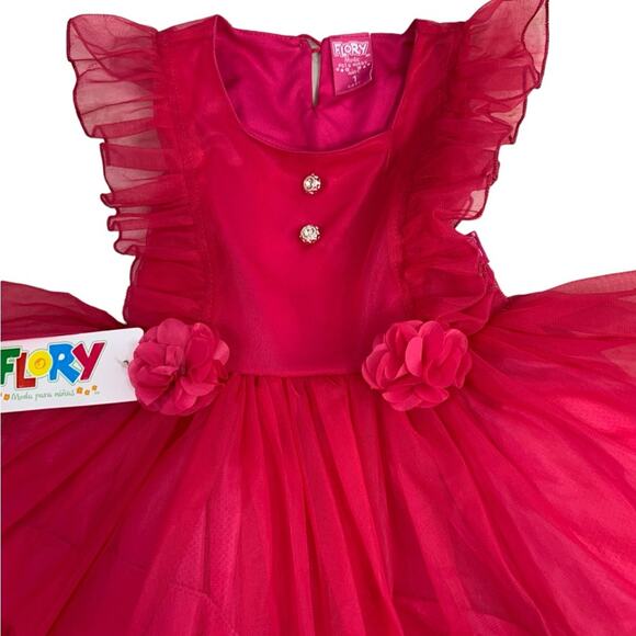 Girls Party Dress Kids Sz 1 (12 Months) Ruffles Formal Diamond Stud Detail NEW - Picture 2 of 7